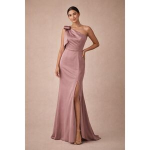 Stacees Rose Gold One-Shoulder Satin Evening Gown Size 16 NWT Prom Wedding Guest